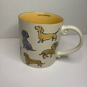 Cream and Yellow Dachshund Hand Painted Ceramic Mug I Love my Dachshund 21oz